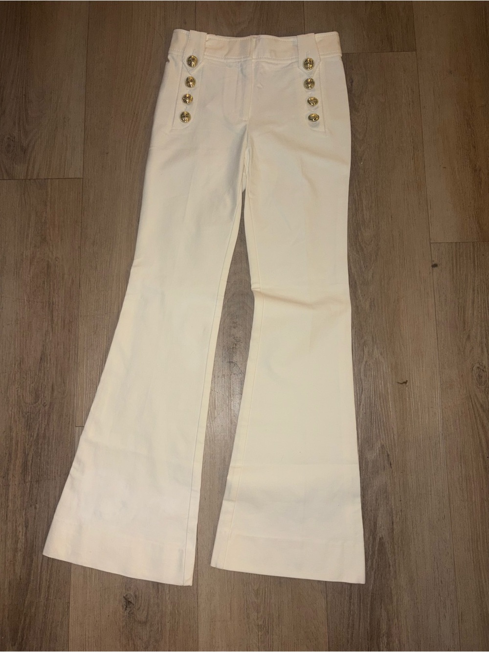 10 Crosby Derek Lam White Sailor Flare Pants with Gold Buttons #A